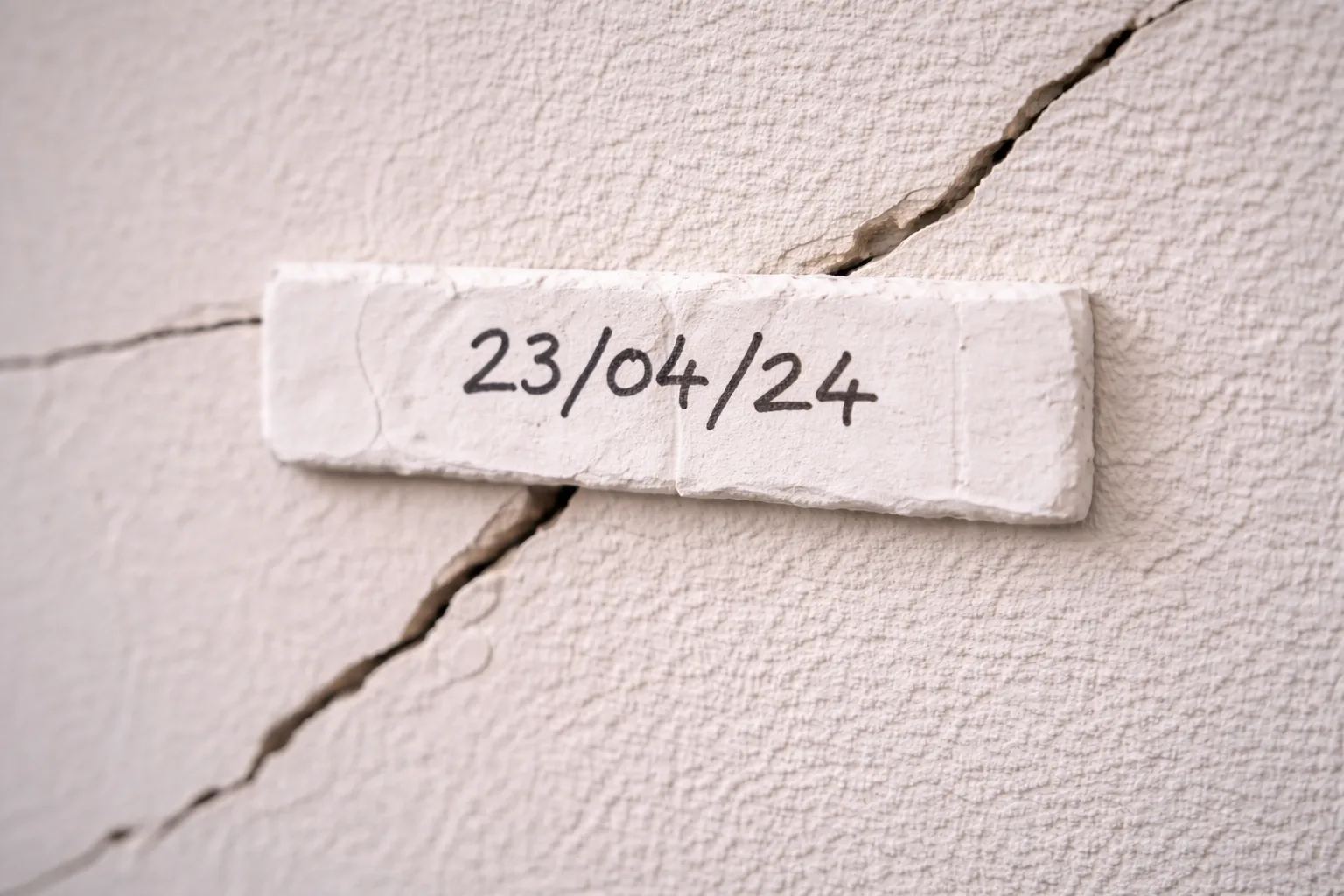 Temoin de platre pose sur une fissure pour surveiller son evolution