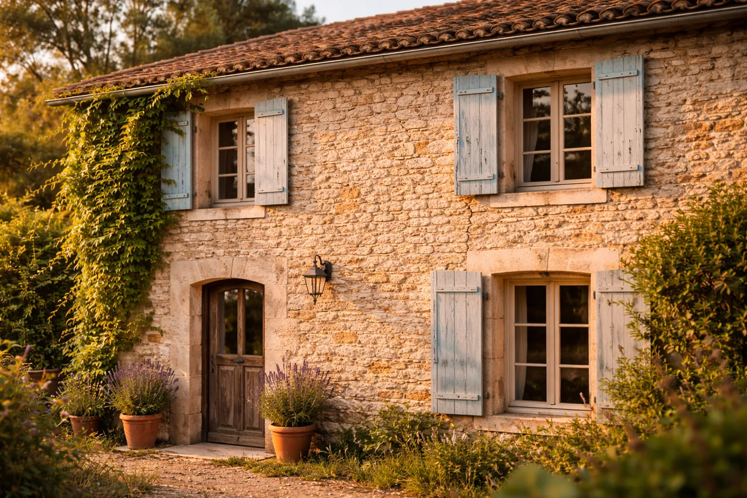 Facade en pierre d'une maison ancienne avec fissures dans les joints